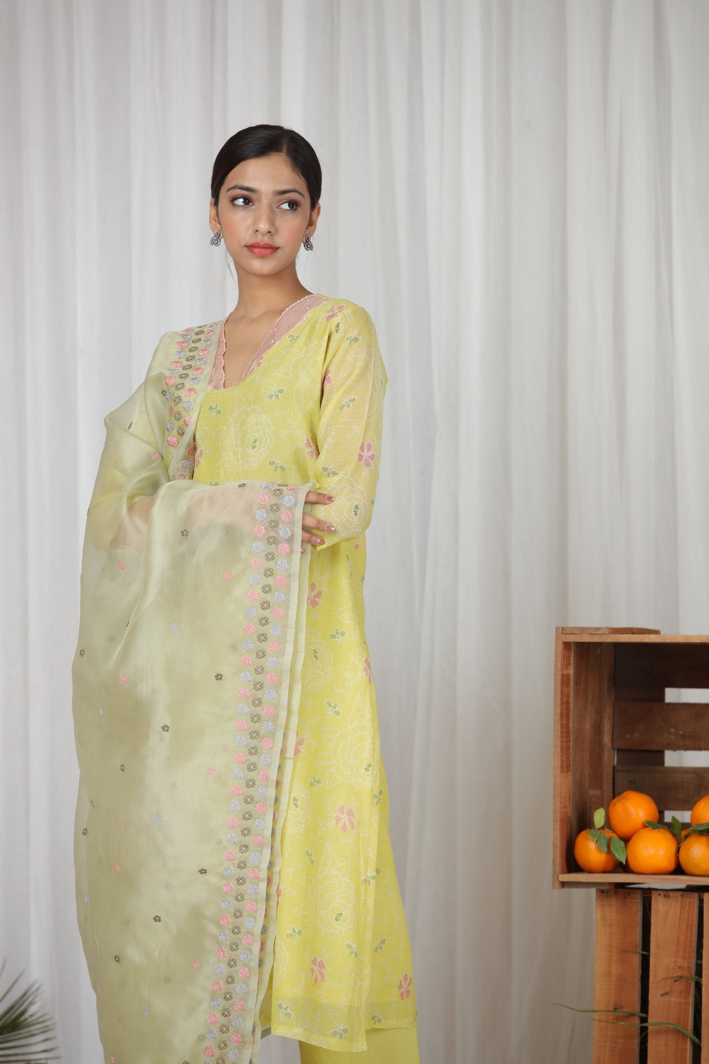 Neelam Embroidered Neck Kurta Set - Yellow (RTS)
