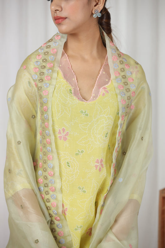 Neelam Embroidered Neck Kurta Set - Yellow (RTS)