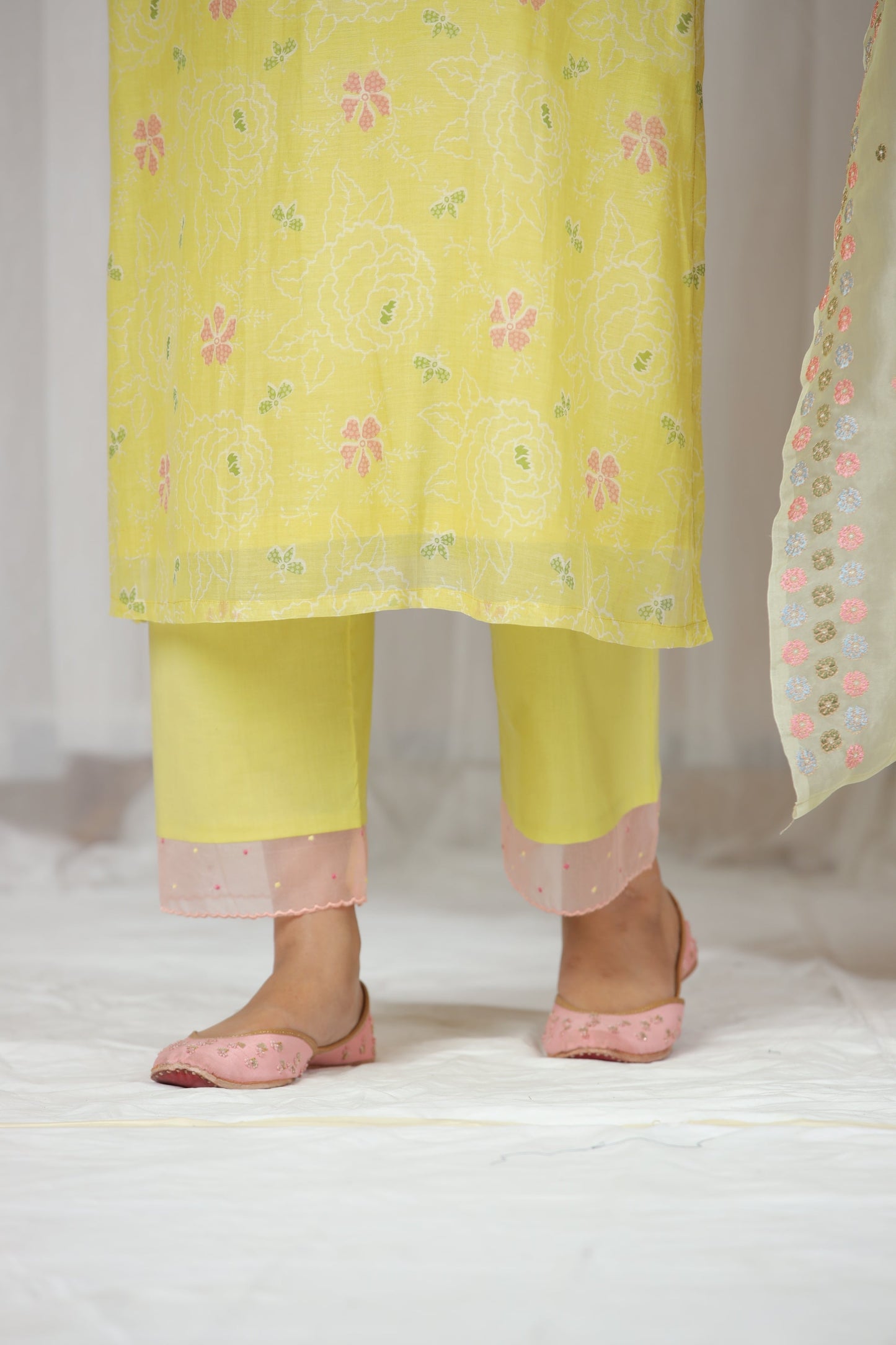 Neelam Embroidered Neck Kurta Set - Yellow (RTS)