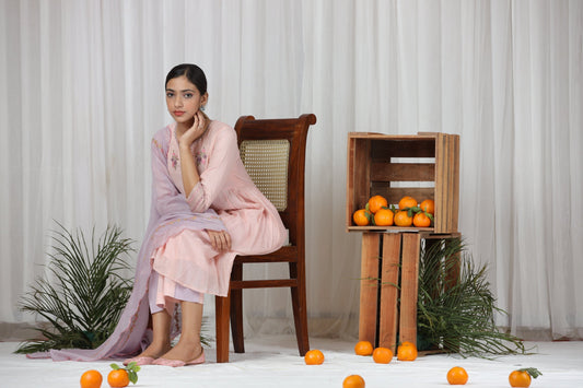 Sanober Gathered Kurta Set - Light Pink (RTS)
