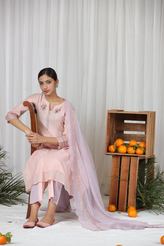 Sanober Gathered Kurta Set - Light Pink (RTS)