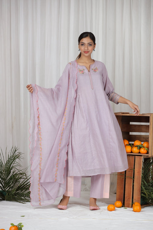 Sanober Gathered Kurta Set - Lavender (RTS)