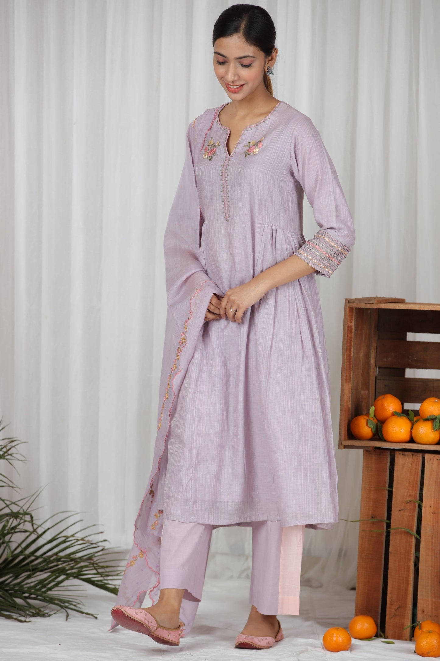 Sanober Gathered Kurta Set - Lavender (RTS)