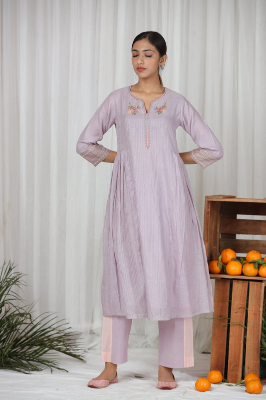 Sanober Gathered Kurta Set - Lavender (RTS)