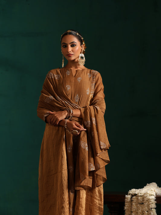 Afsaana Suit Set- Brown