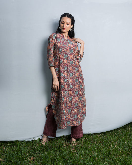 Floral Jaal Hand Block Printed Kurta Set - Wine (RTS)