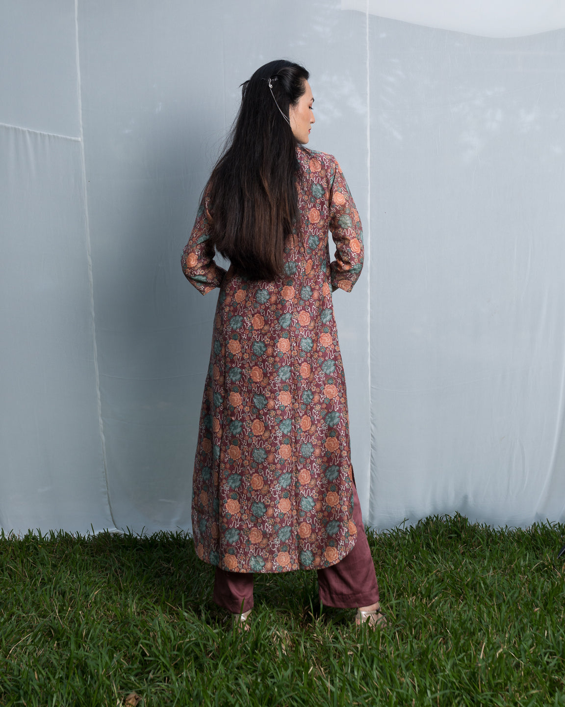 Floral Jaal Hand Block Printed Kurta Set - Wine (RTS)
