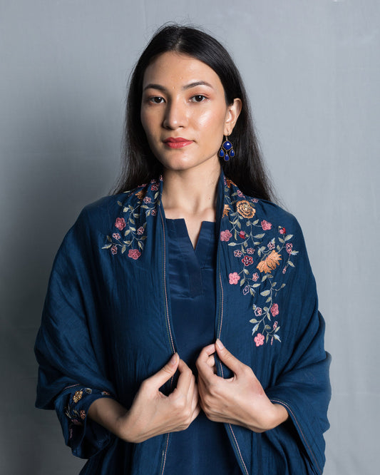 Fagotting Embroidery Kurta Set - Deep Blue (RTS)