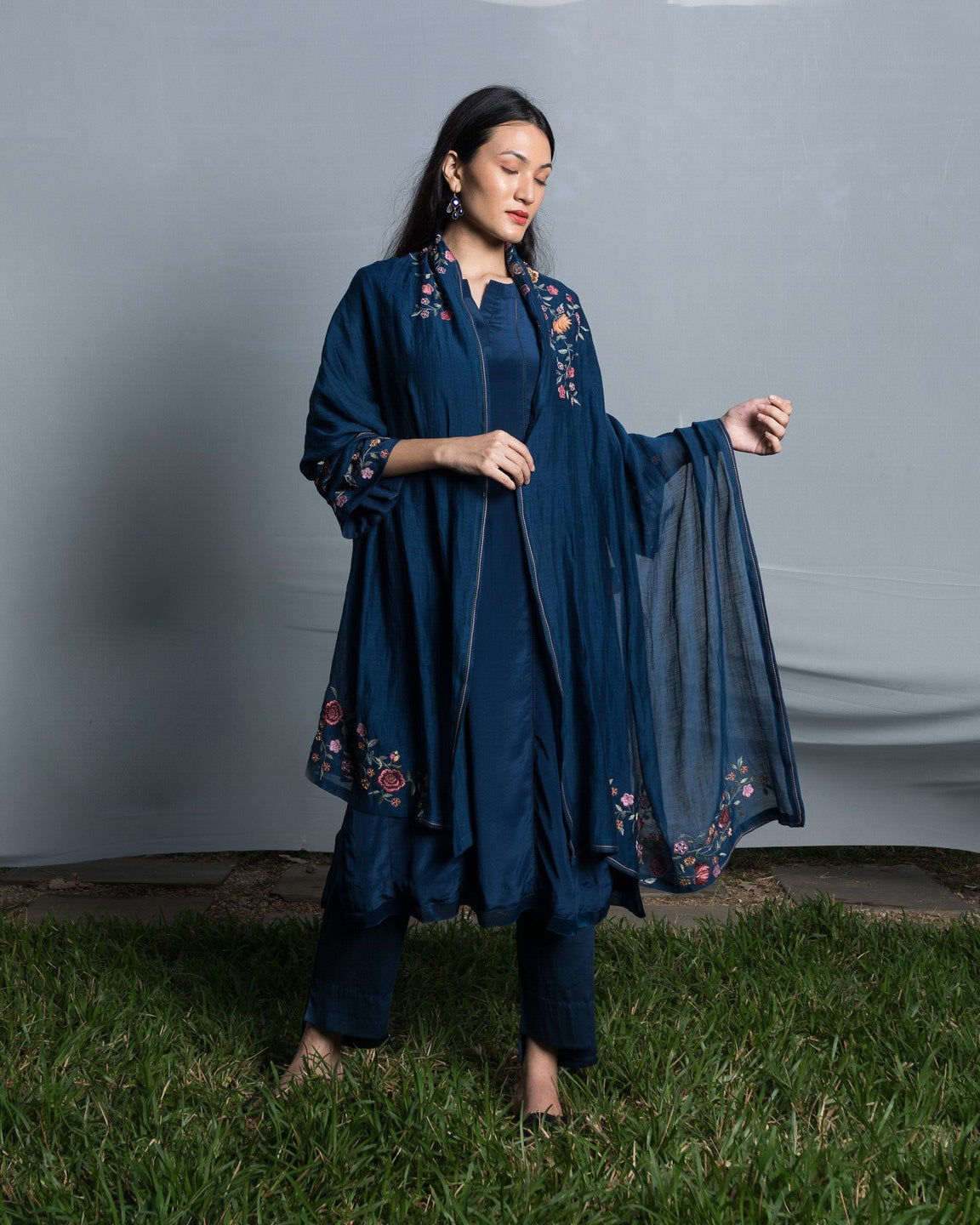 Fagotting Embroidery Kurta Set - Deep Blue (RTS)