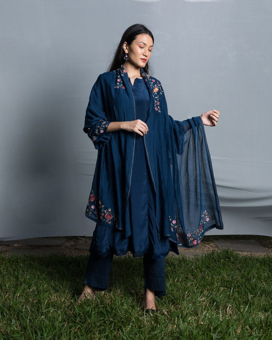 Fagotting Embroidery Kurta Set - Deep Blue (RTS)