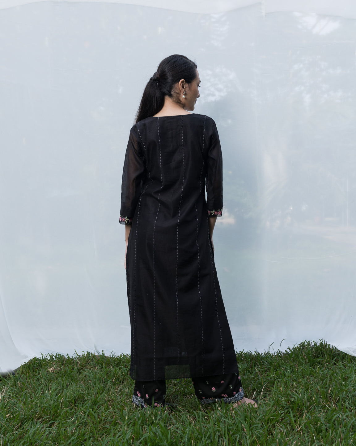 Patchwork Embroidery Kurta Set - Black (RTS)