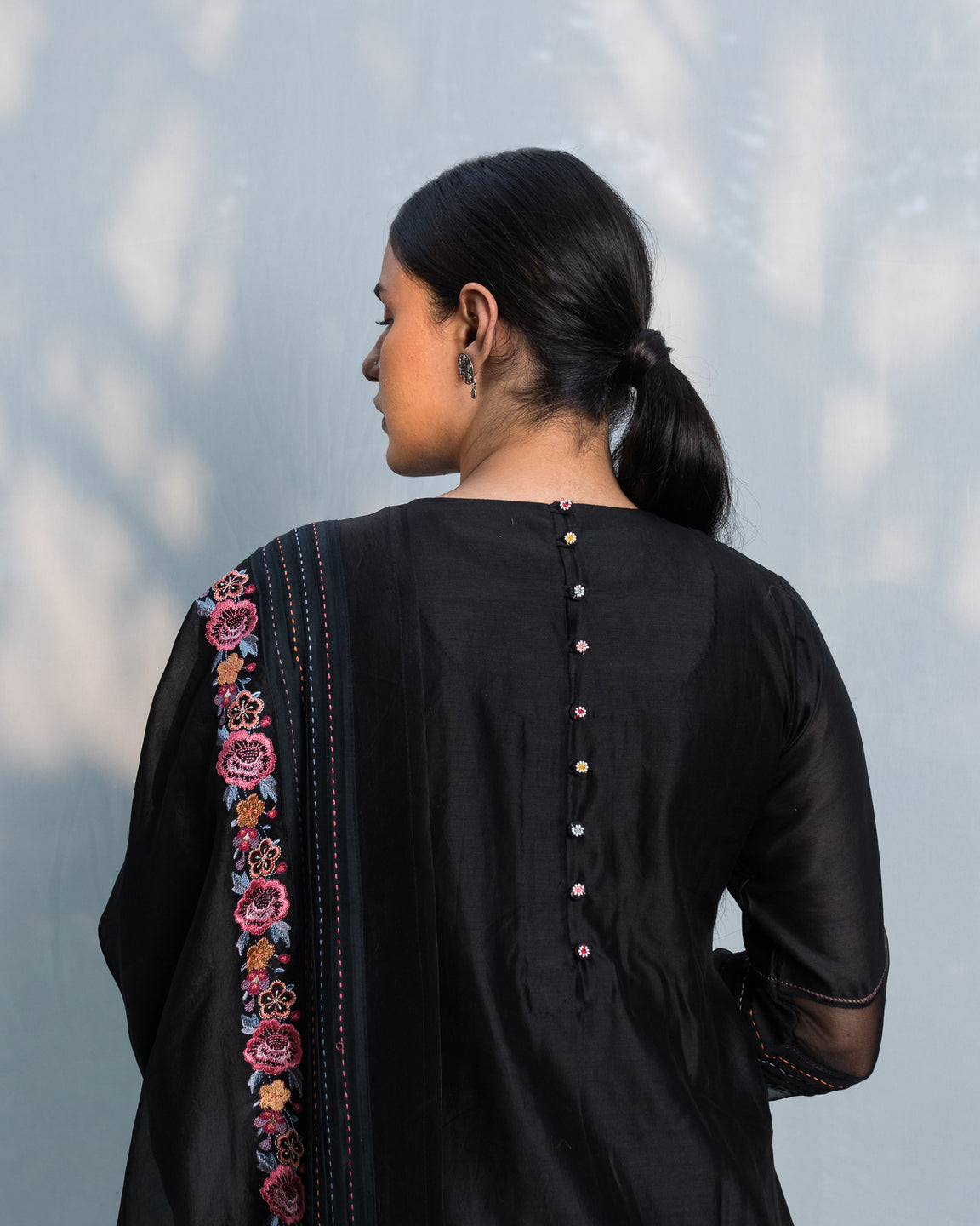 Smocking Embroidery Kurta Set - Black (RTS)