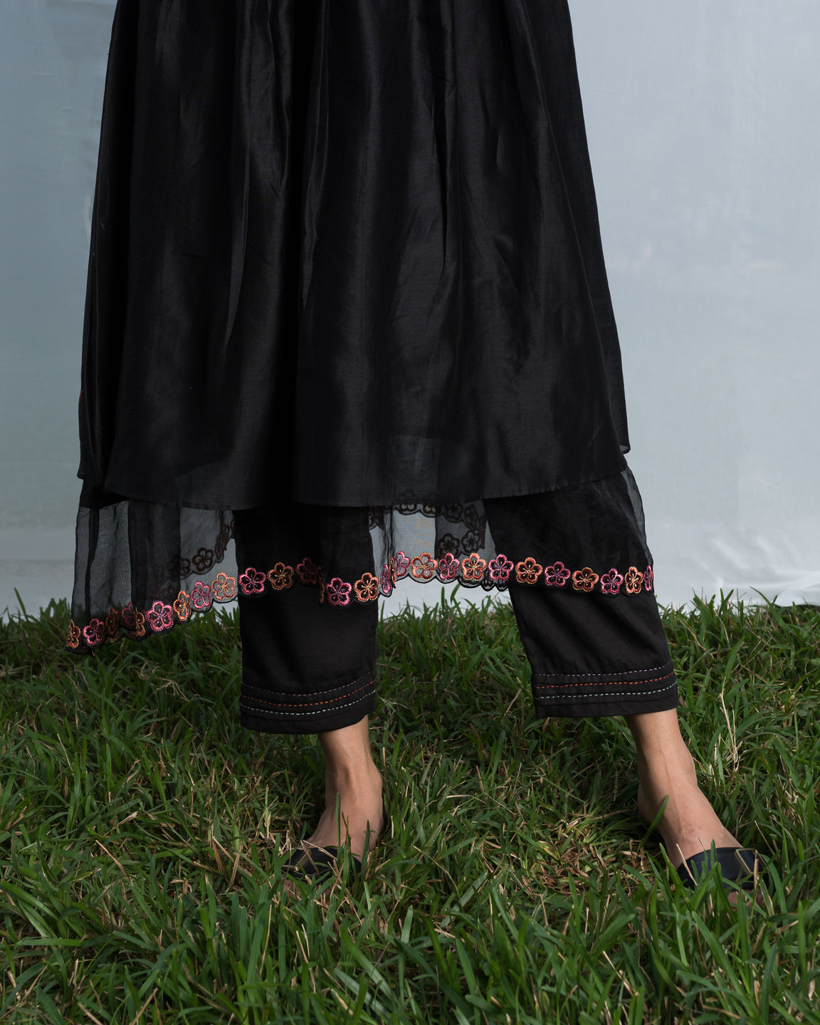 Smocking Embroidery Kurta Set - Black (RTS)