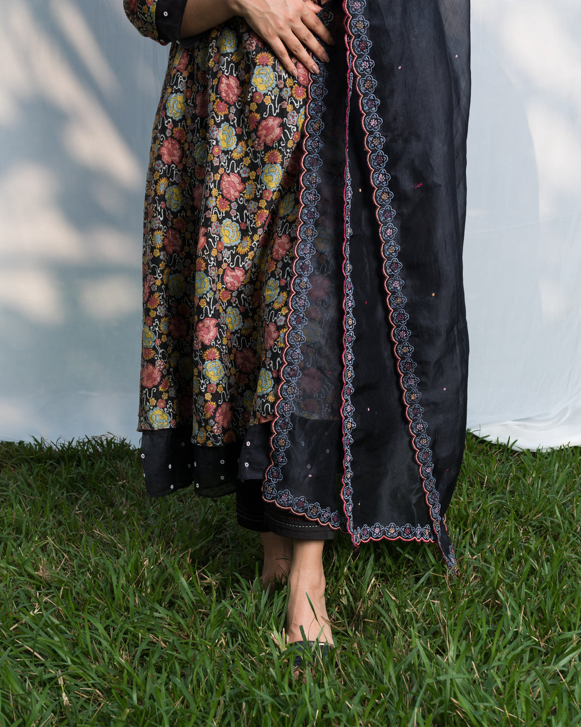 Floral Jaal Hand Block Printed Kurta Set - Black (RTS)