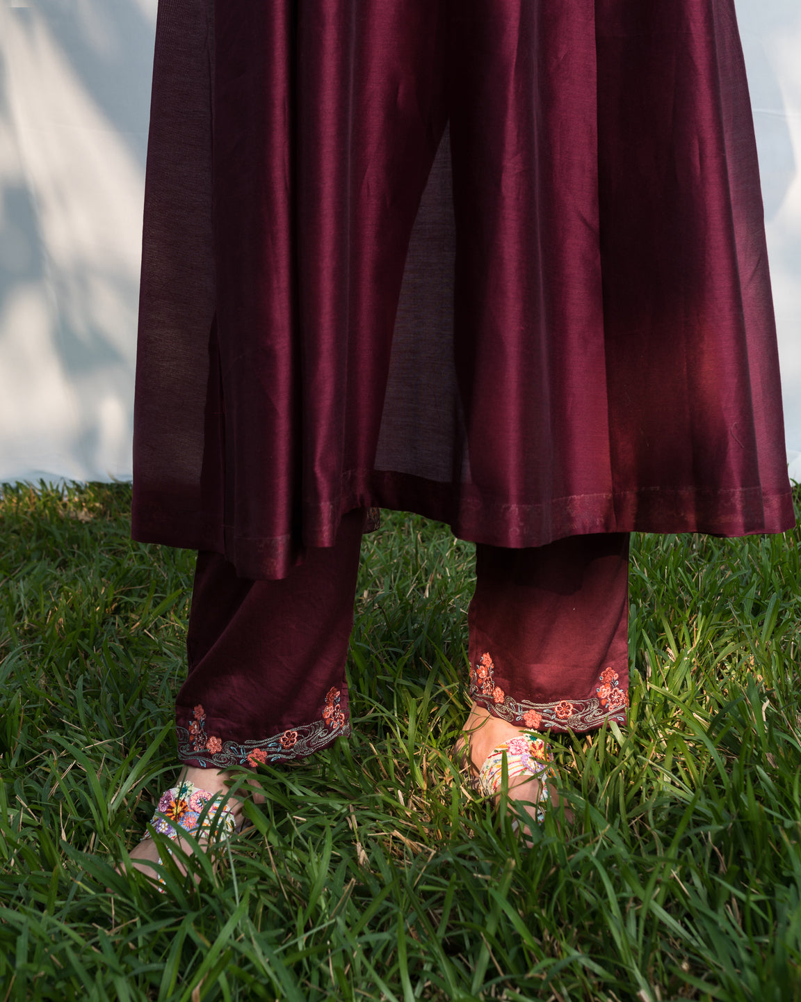 Hand Block Printed Yoke Embroidery Kurta Set - Wine (RTS)