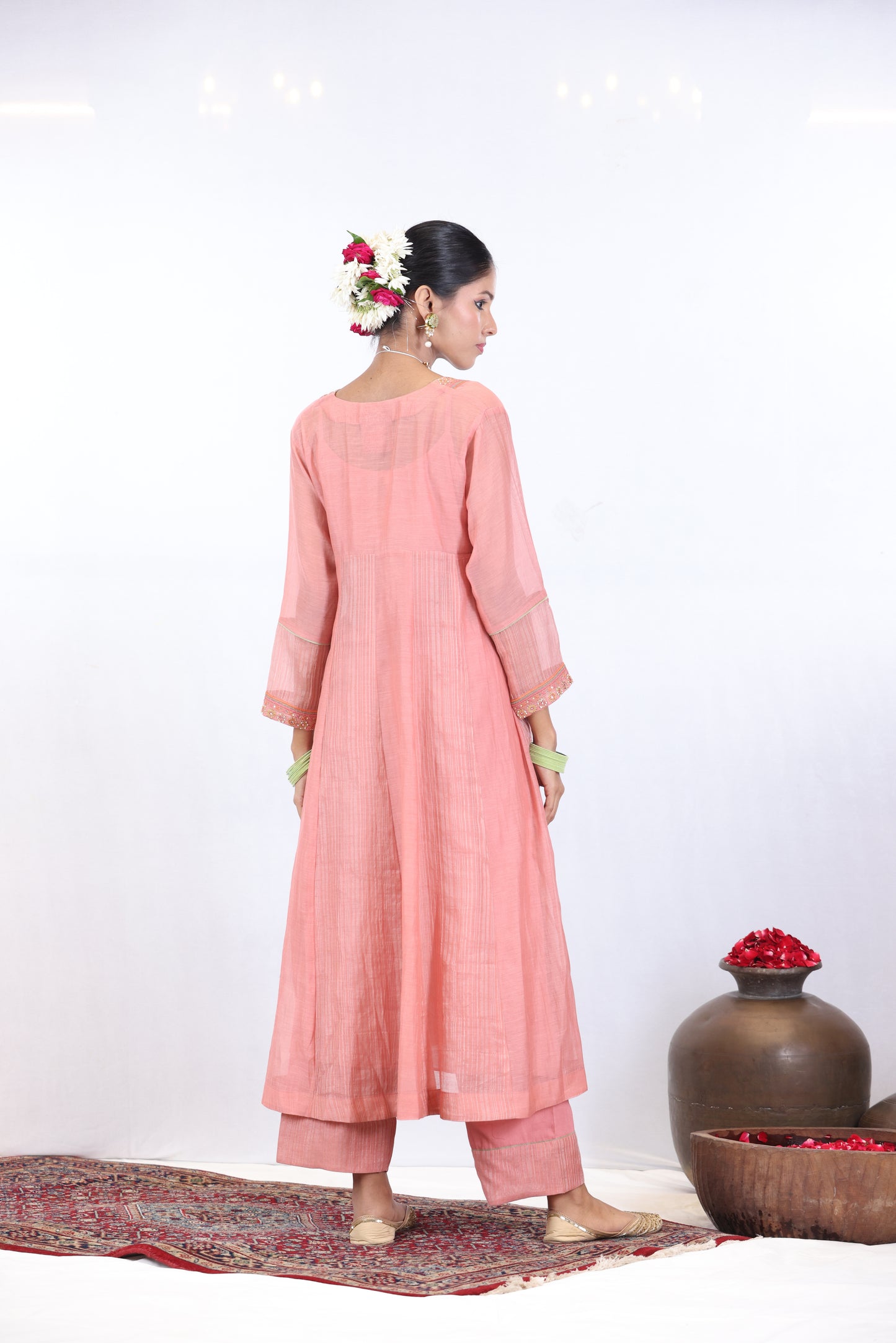 Falak Panelled Kurta Set - Peach