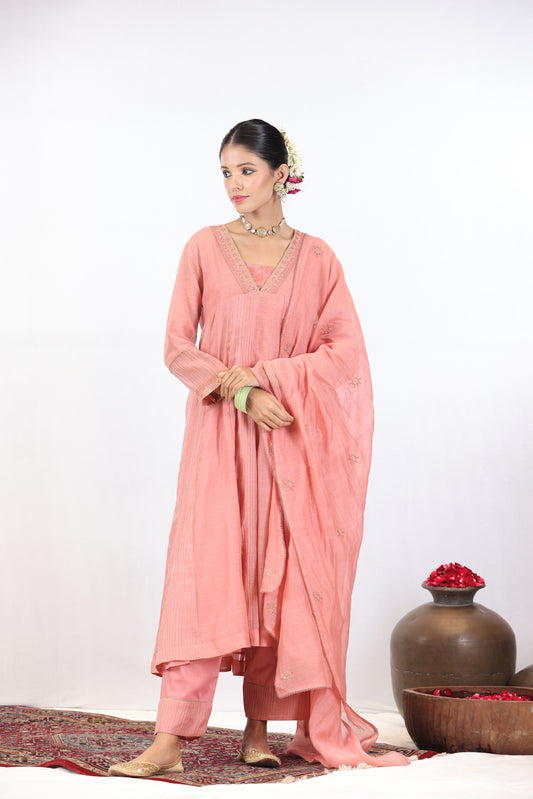 Falak Panelled Kurta Set - Peach