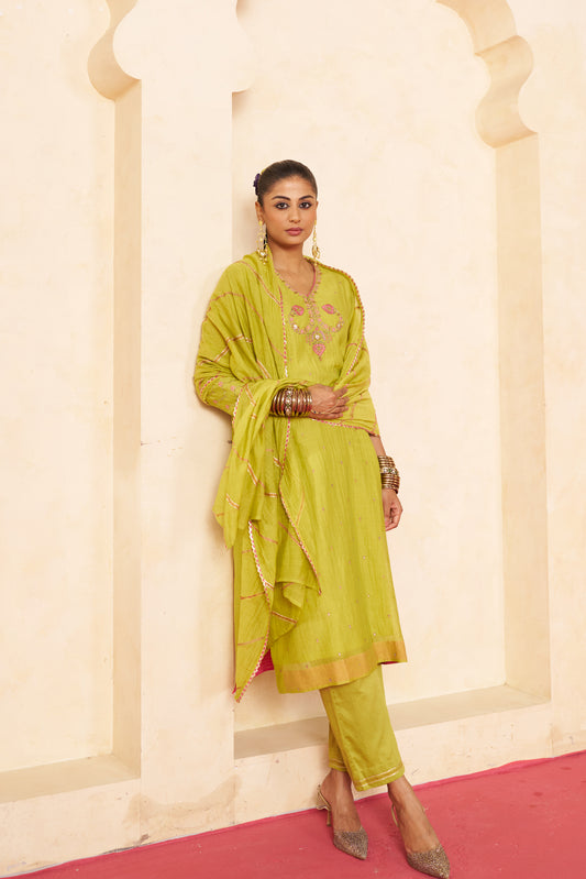 Nimbu Phool Suit Set- Lime