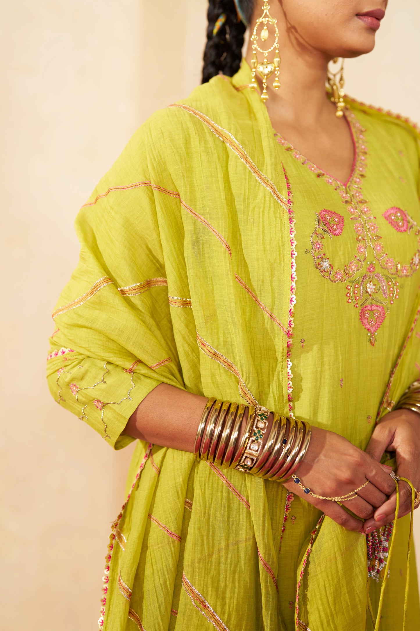 Nimbu Phool Suit Set- Lime