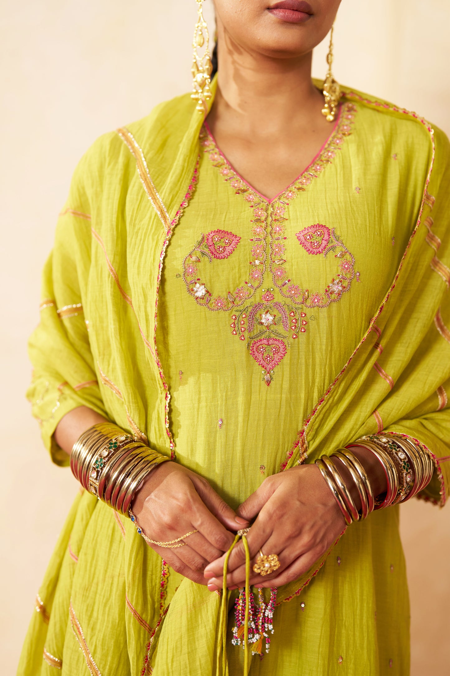 Nimbu Phool Suit Set- Lime