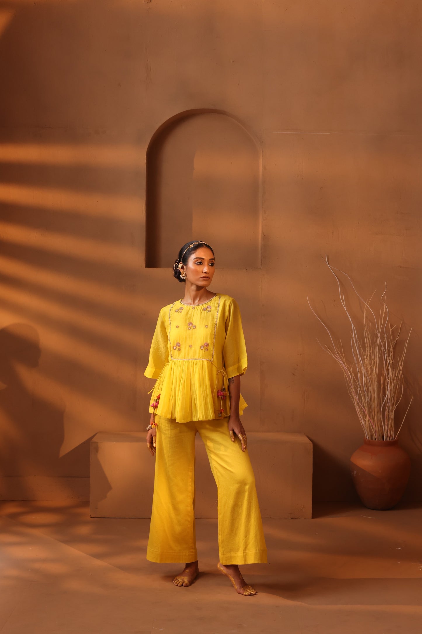 Bulbul Yoke Coord Set - Yellow