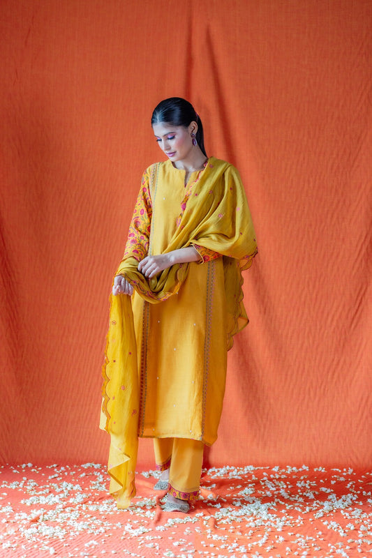 Bela Embroidered Kurta Set - Mustard (RTS)