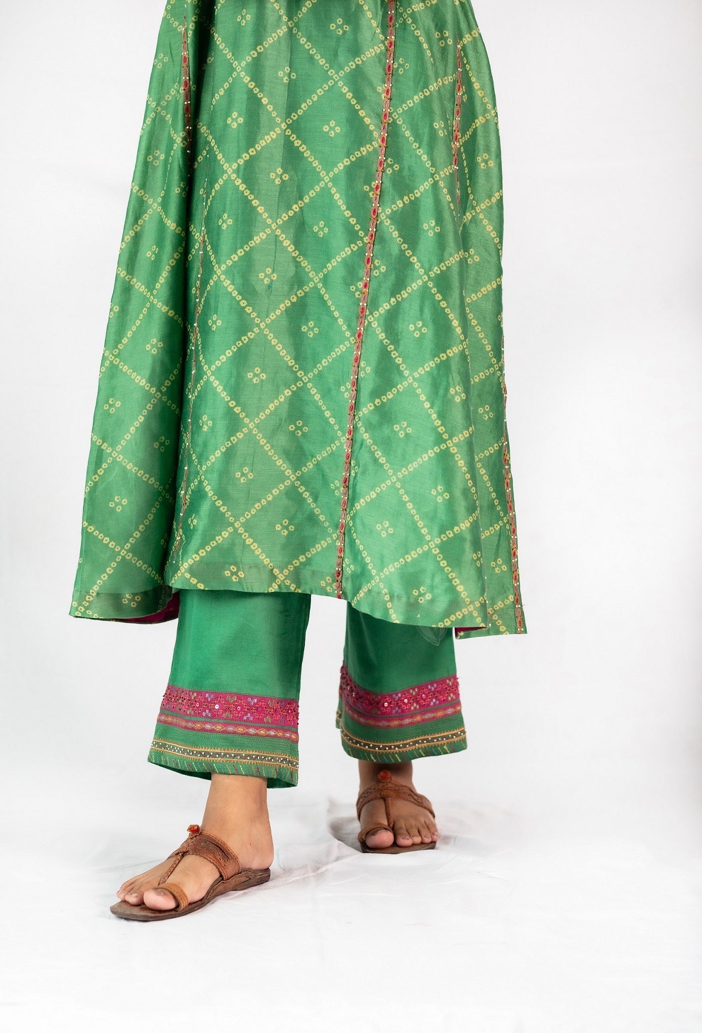 Bandhej Printed Chanderi Kurta Set - Green (RTS)