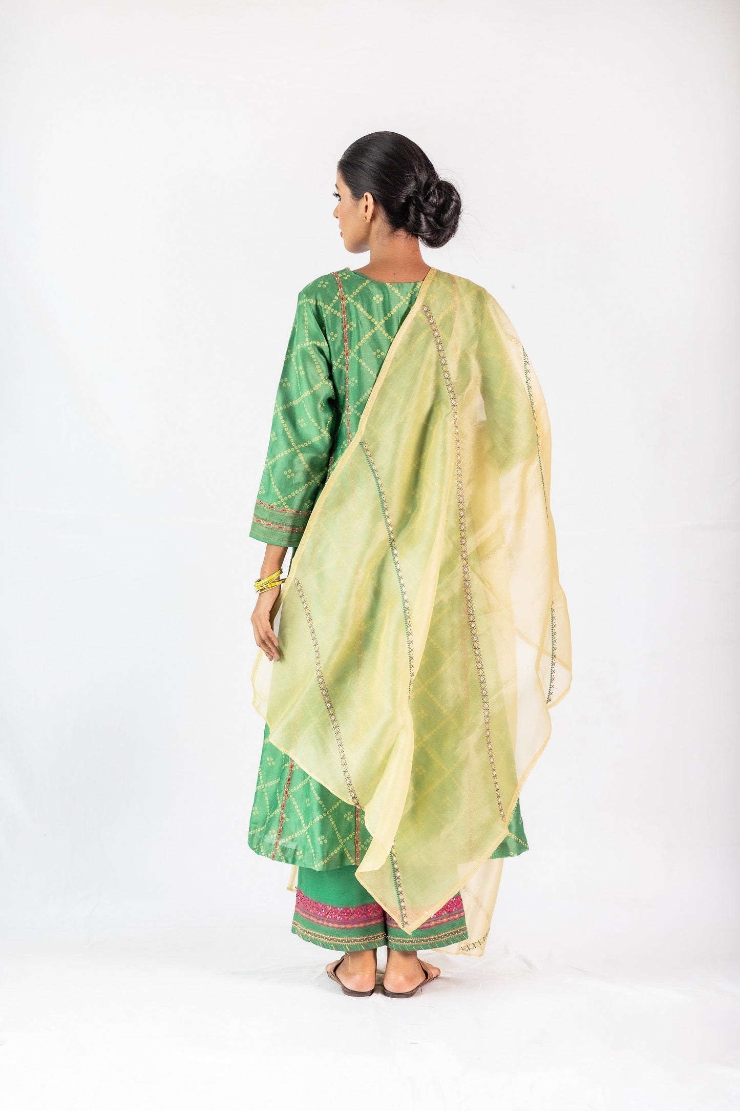 Bandhej Printed Chanderi Kurta Set - Green (RTS)
