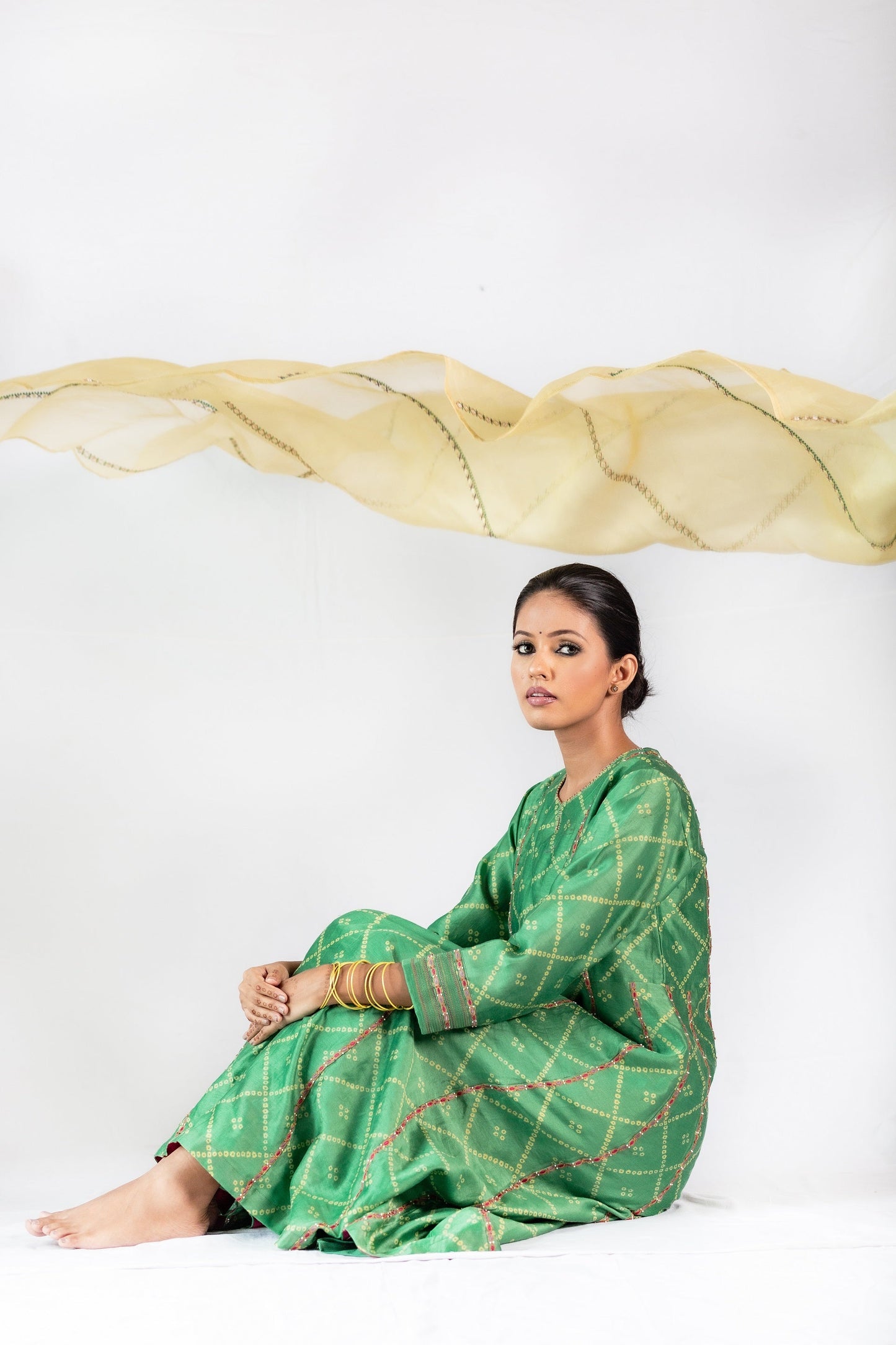 Bandhej Printed Chanderi Kurta Set - Green (RTS)