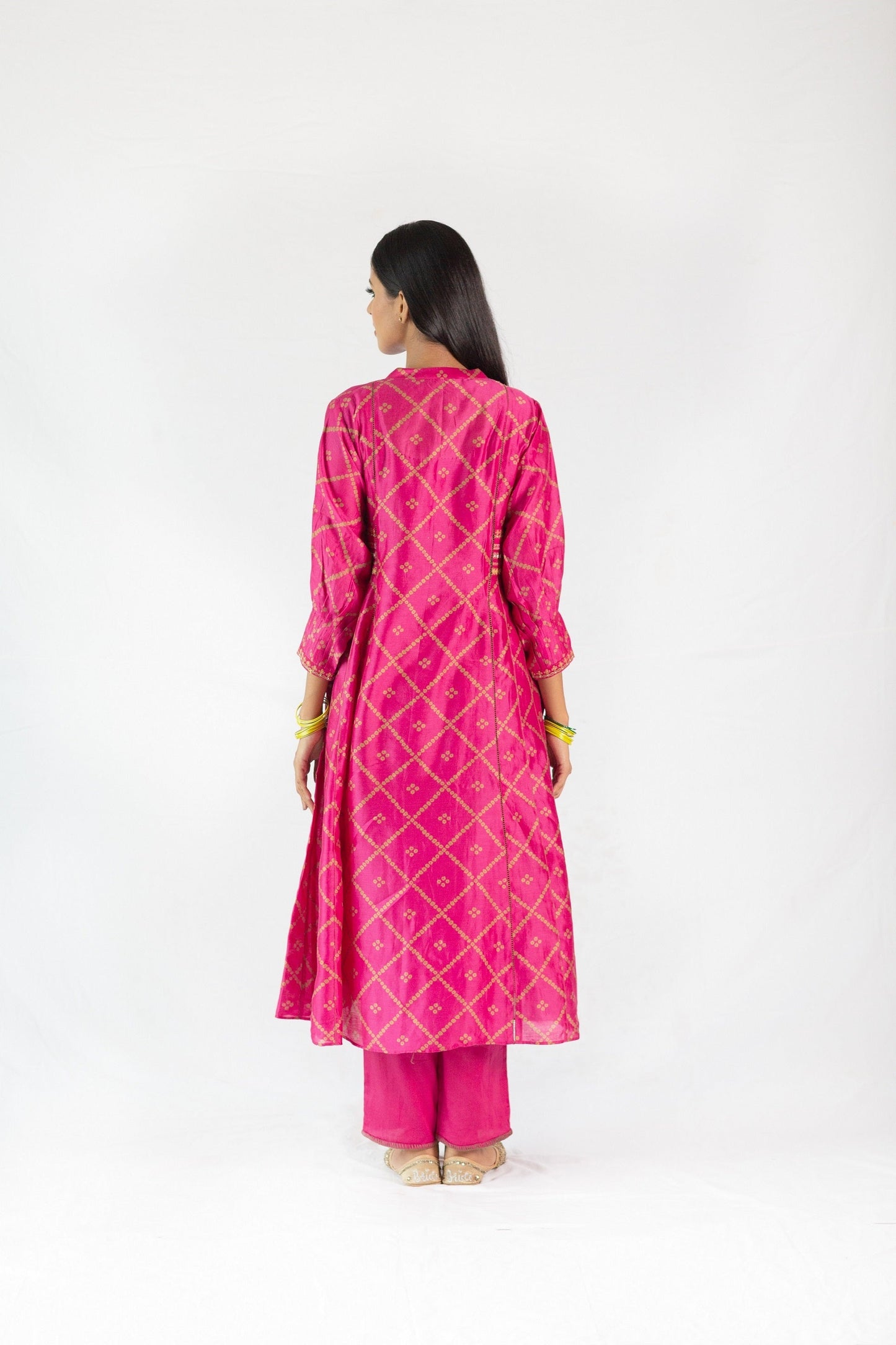 Bandhej Printed Chanderi Kurta Set - Pink (RTS)