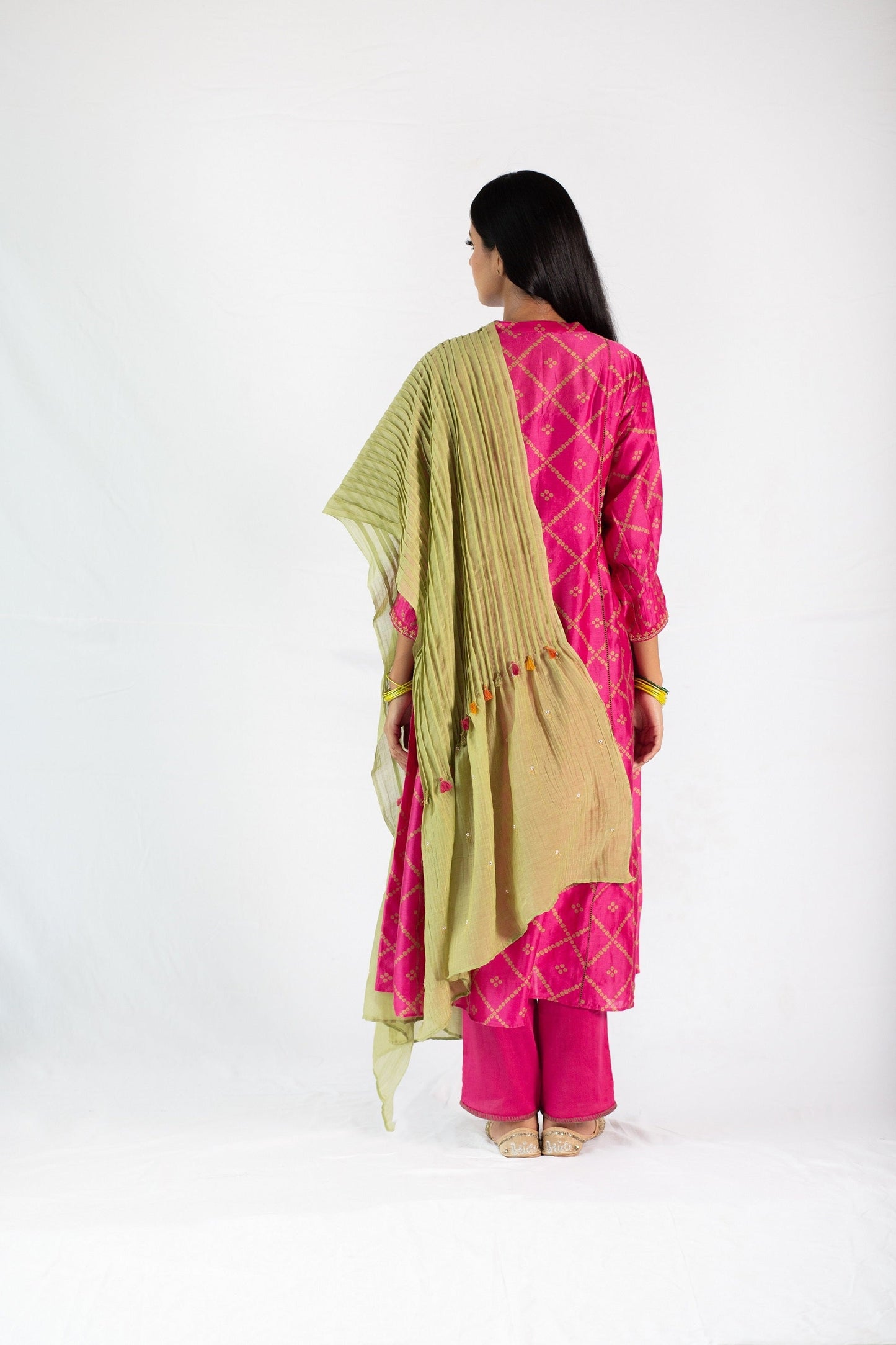 Bandhej Printed Chanderi Kurta Set - Pink (RTS)