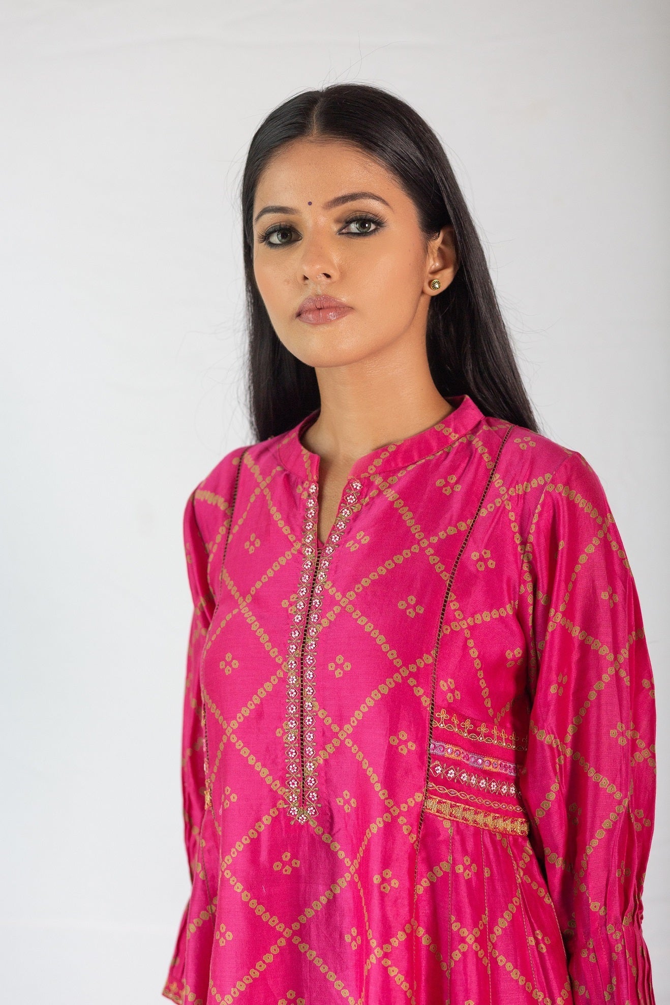 Bandhej Printed Chanderi Kurta Set - Pink (RTS)