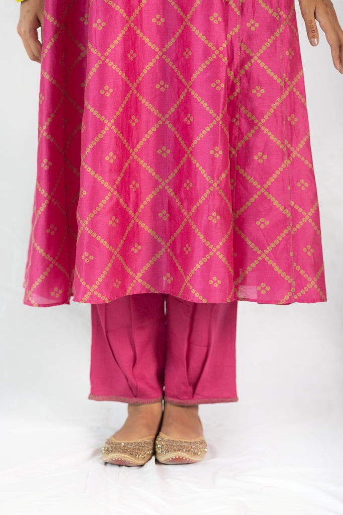 Bandhej Printed Chanderi Kurta Set - Pink (RTS)