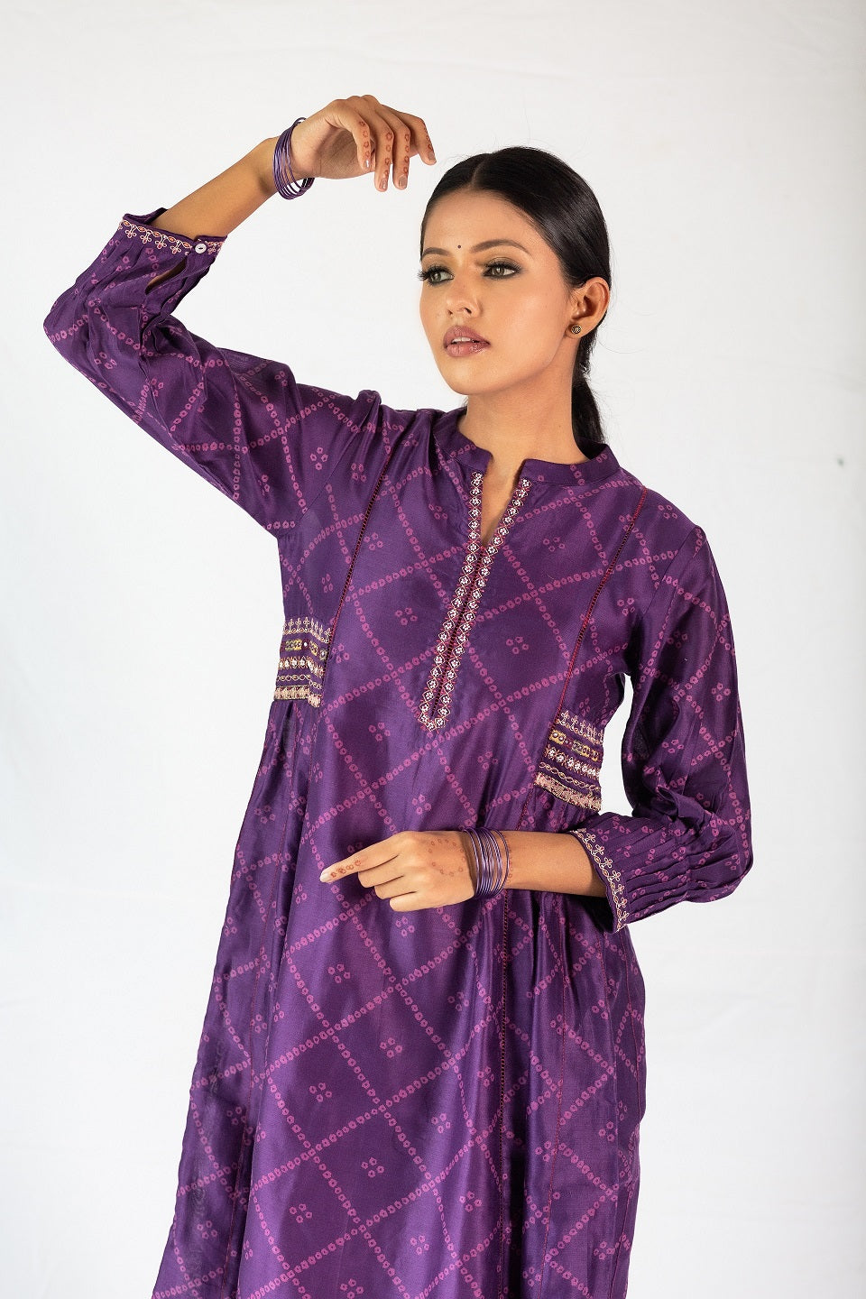 Bandhej Printed Chanderi Kurta Set - Purple (RTS)