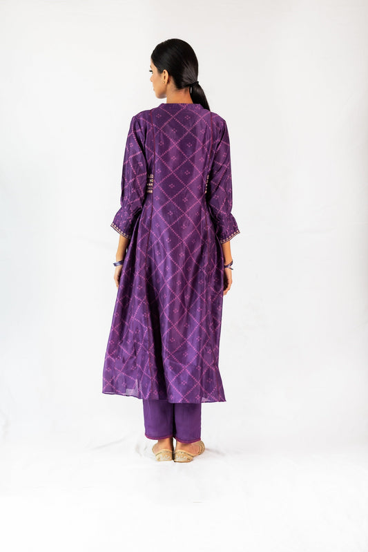 Bandhej Printed Chanderi Kurta Set - Purple (RTS)