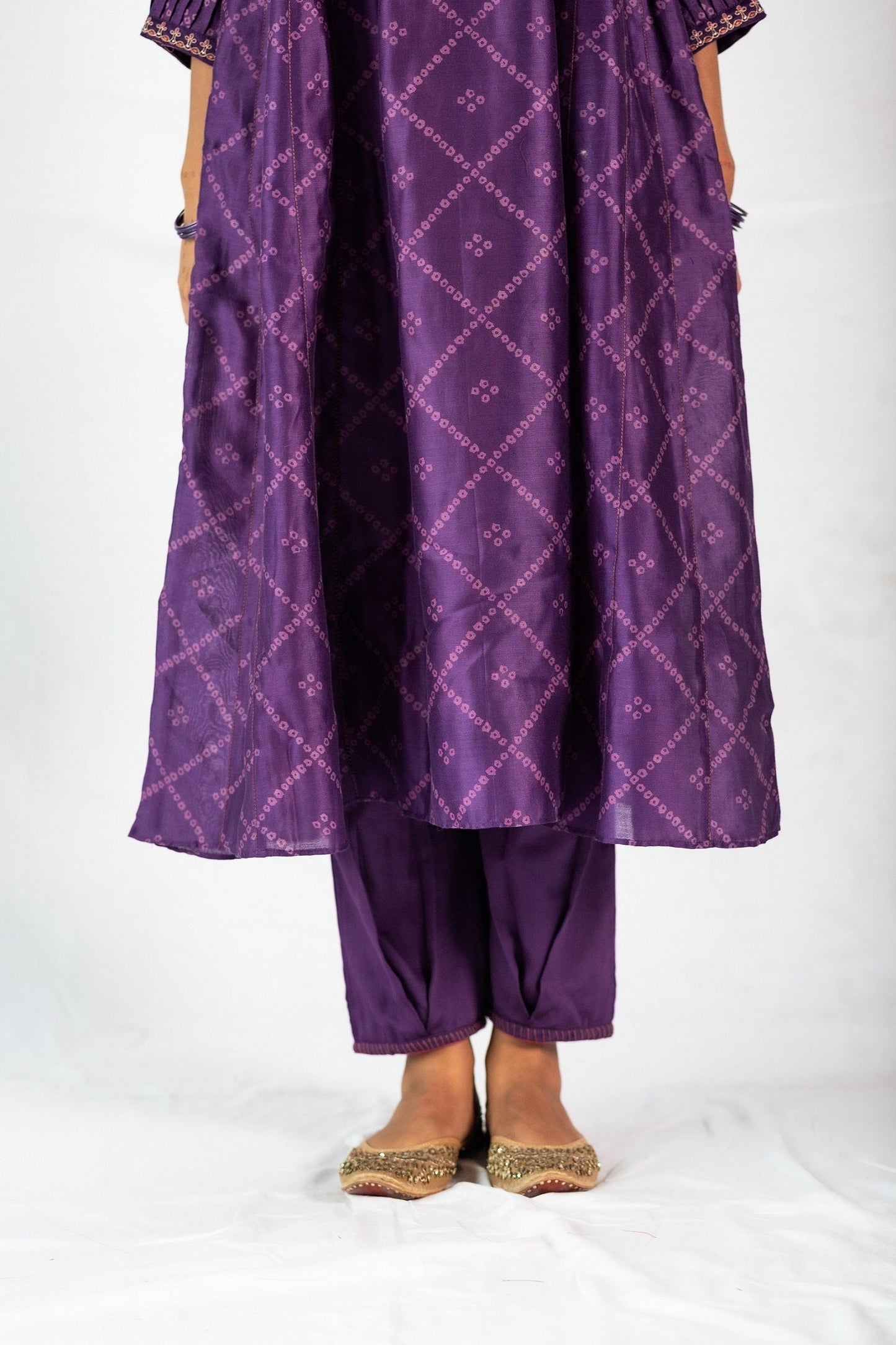 Bandhej Printed Chanderi Kurta Set - Purple (RTS)