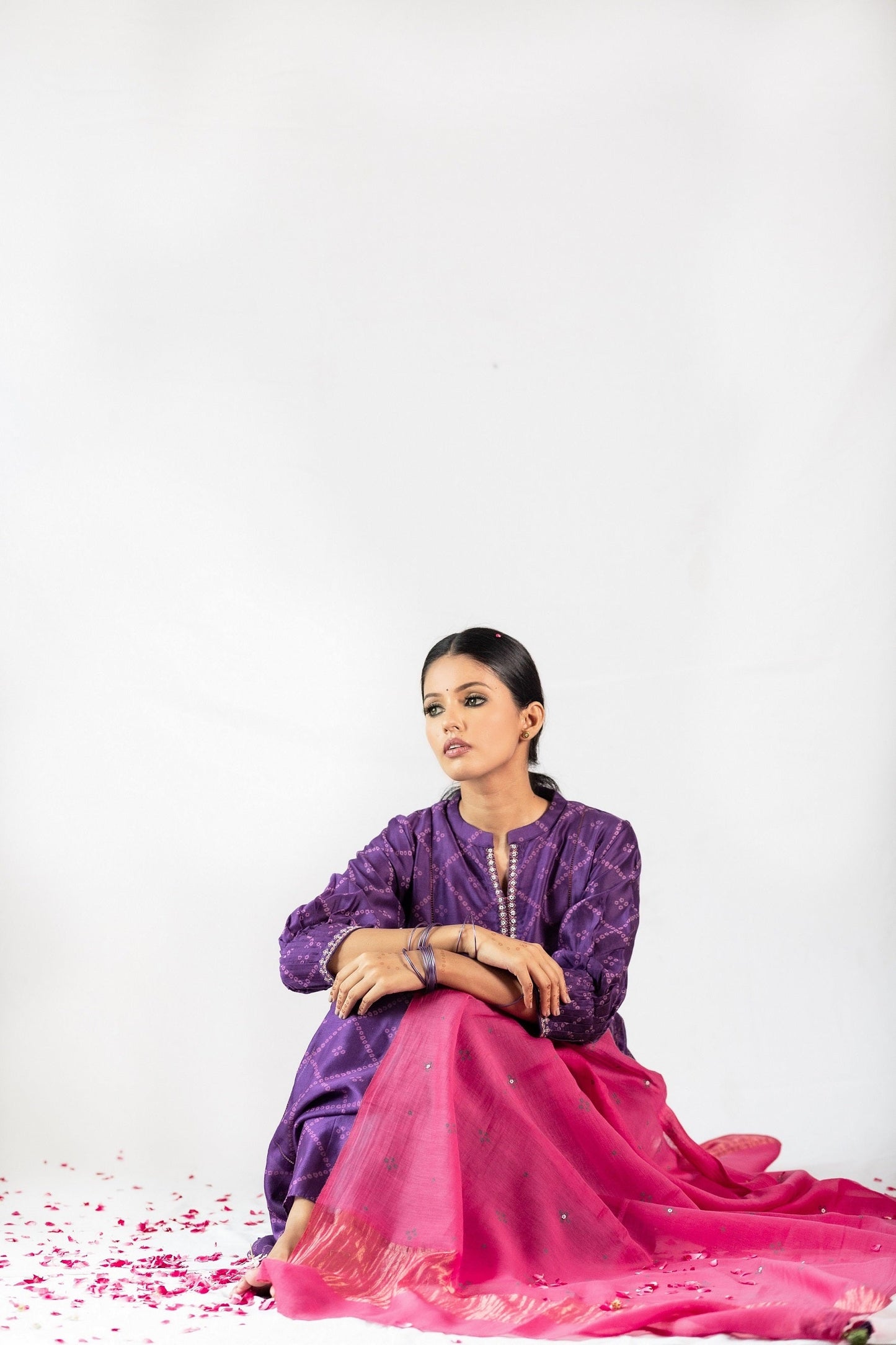 Bandhej Printed Chanderi Kurta Set - Purple (RTS)