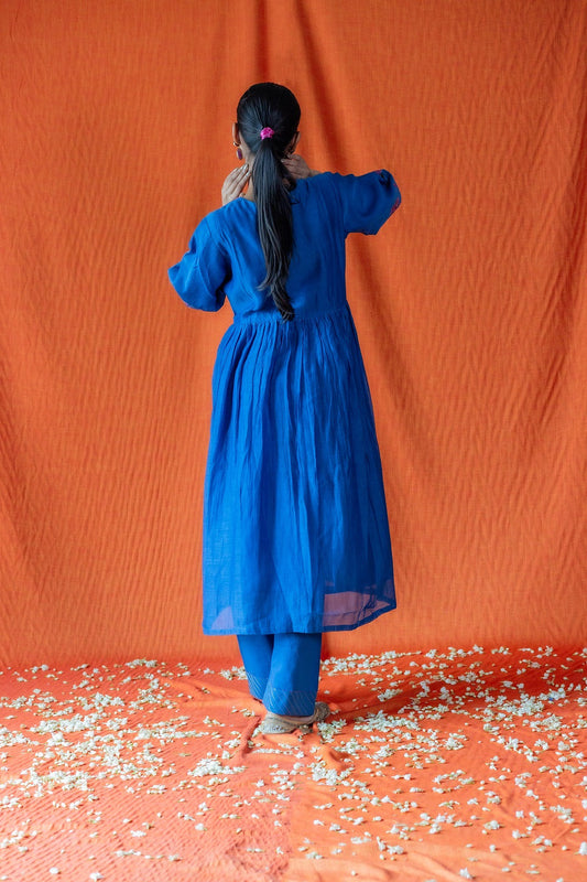 Floral Yoke Embroidered Kurta Set - Blue (RTS)