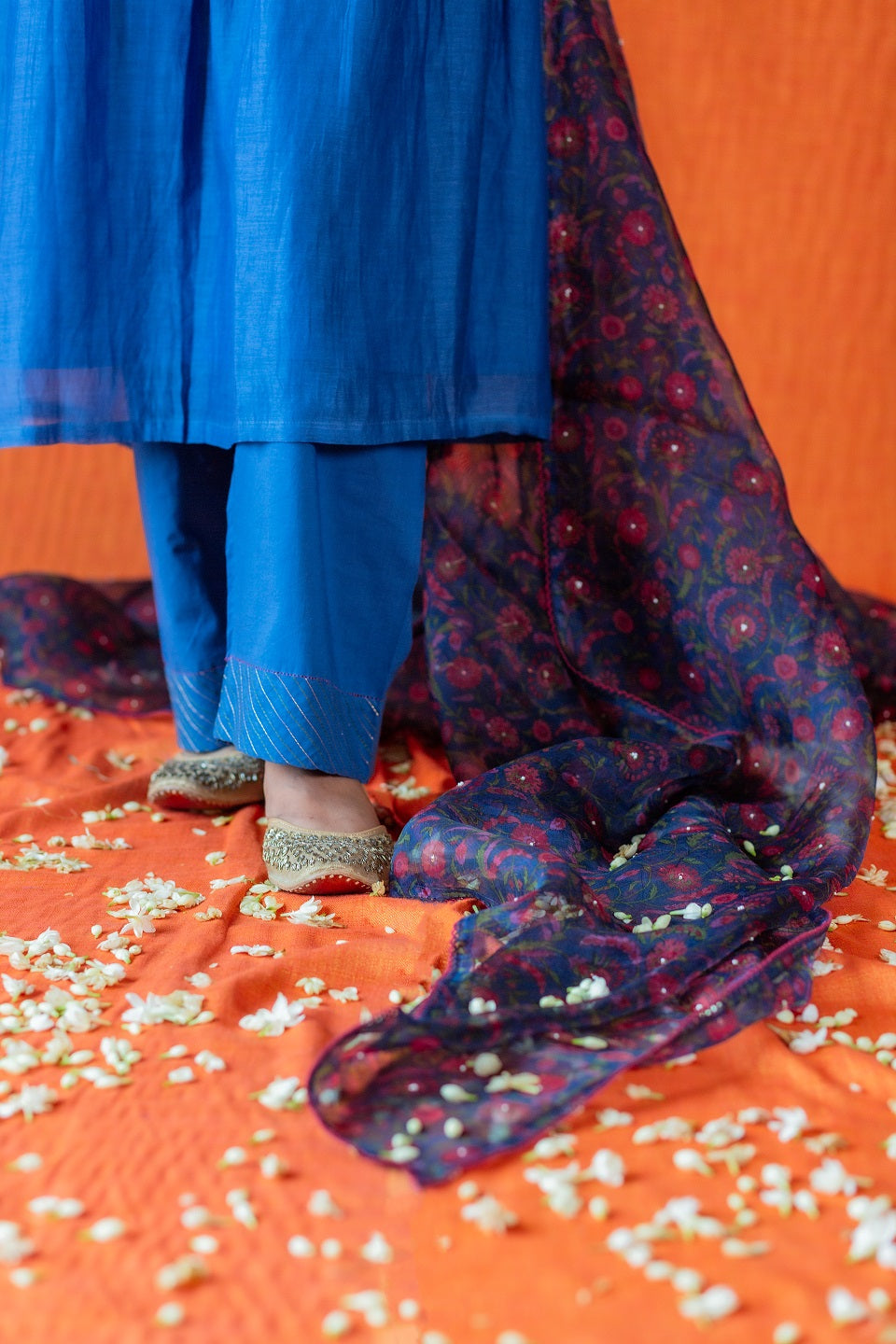 Floral Yoke Embroidered Kurta Set - Blue (RTS)