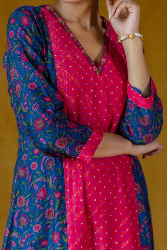Panel printed Kurta Set - Blue (RTS)