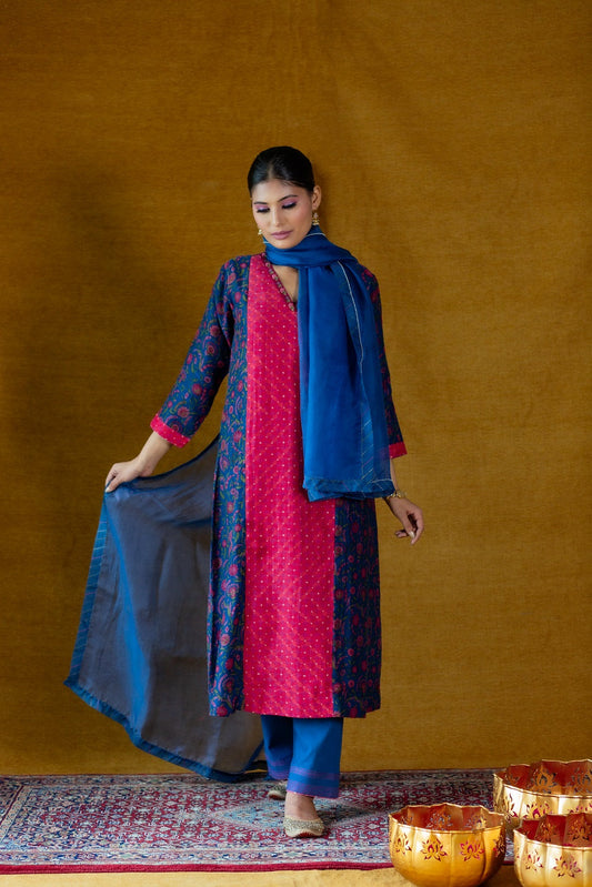 Panel printed Kurta Set - Blue (RTS)