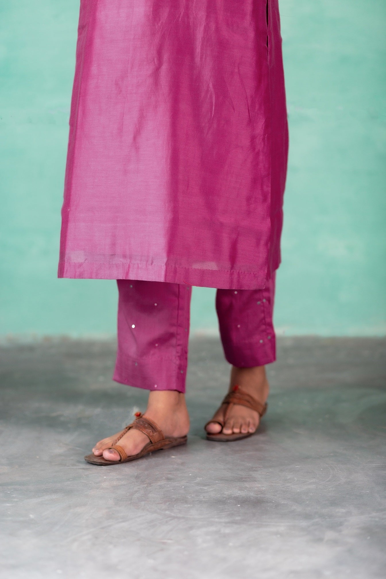 Neck Embroidered Chanderi Kurta Set - Pink (RTS)
