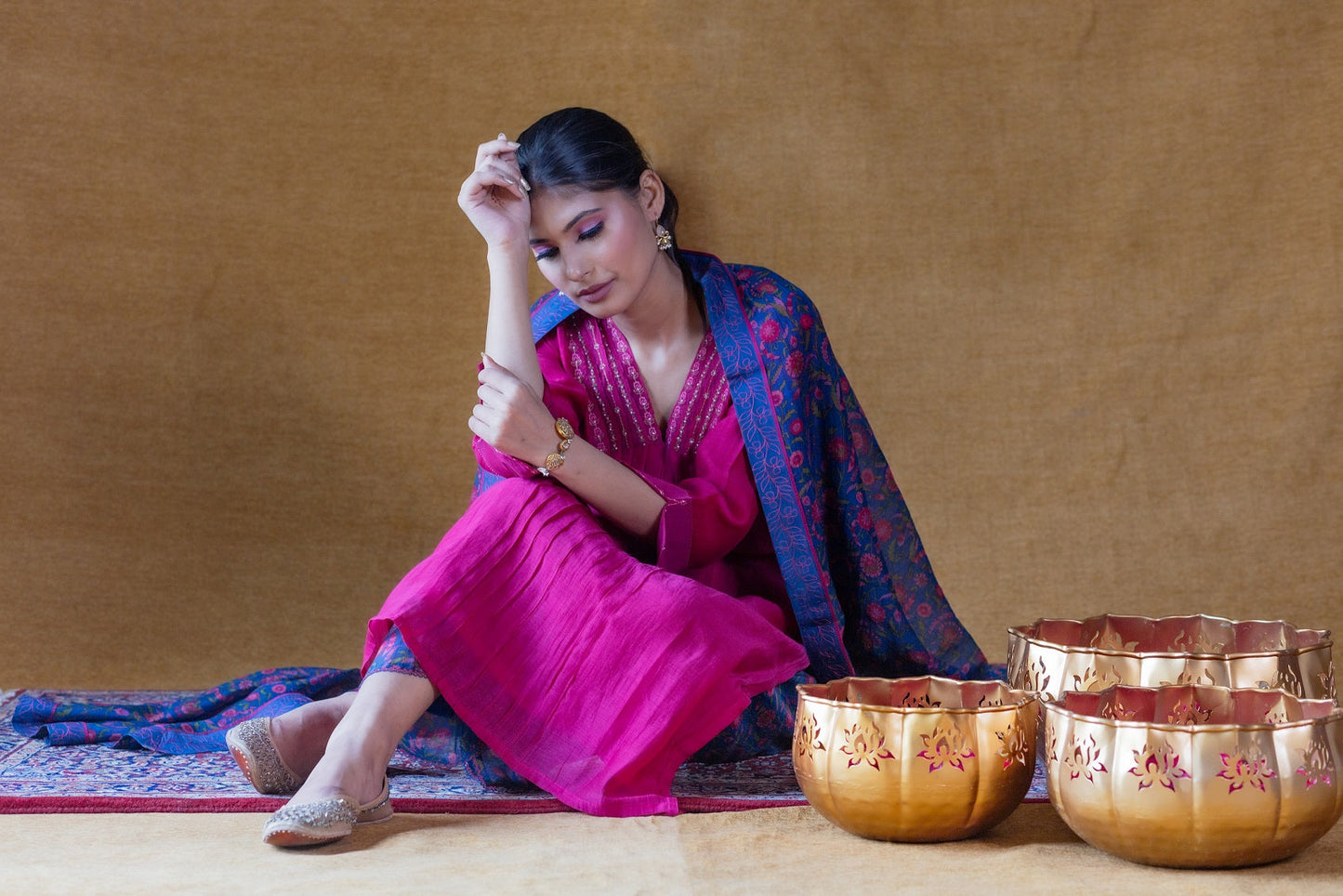 Neck Embroidered Kurta Set - Magenta (RTS)