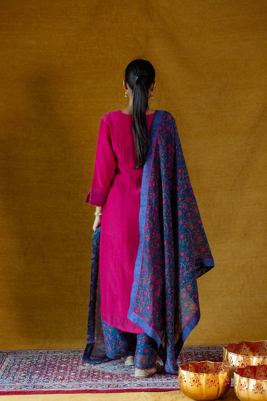 Neck Embroidered Kurta Set - Magenta (RTS)