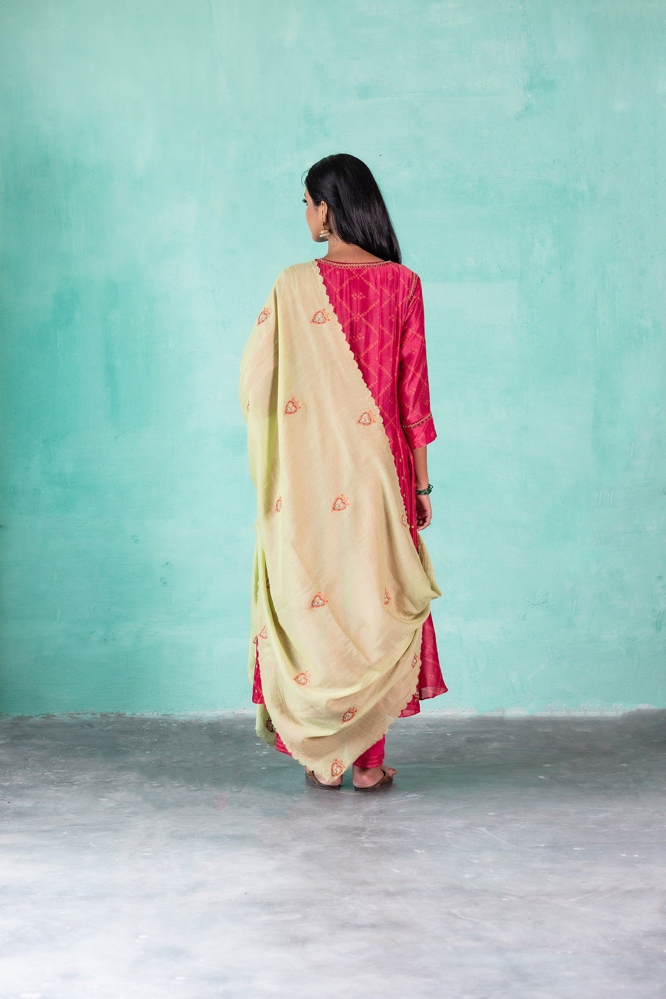 Bandhej Printed Gherdaar Chanderi Kurta Set - Red (RTS)