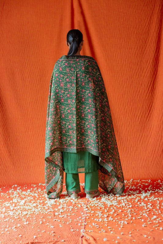 Neck Embroidered Kurta Set - Green (RTS)