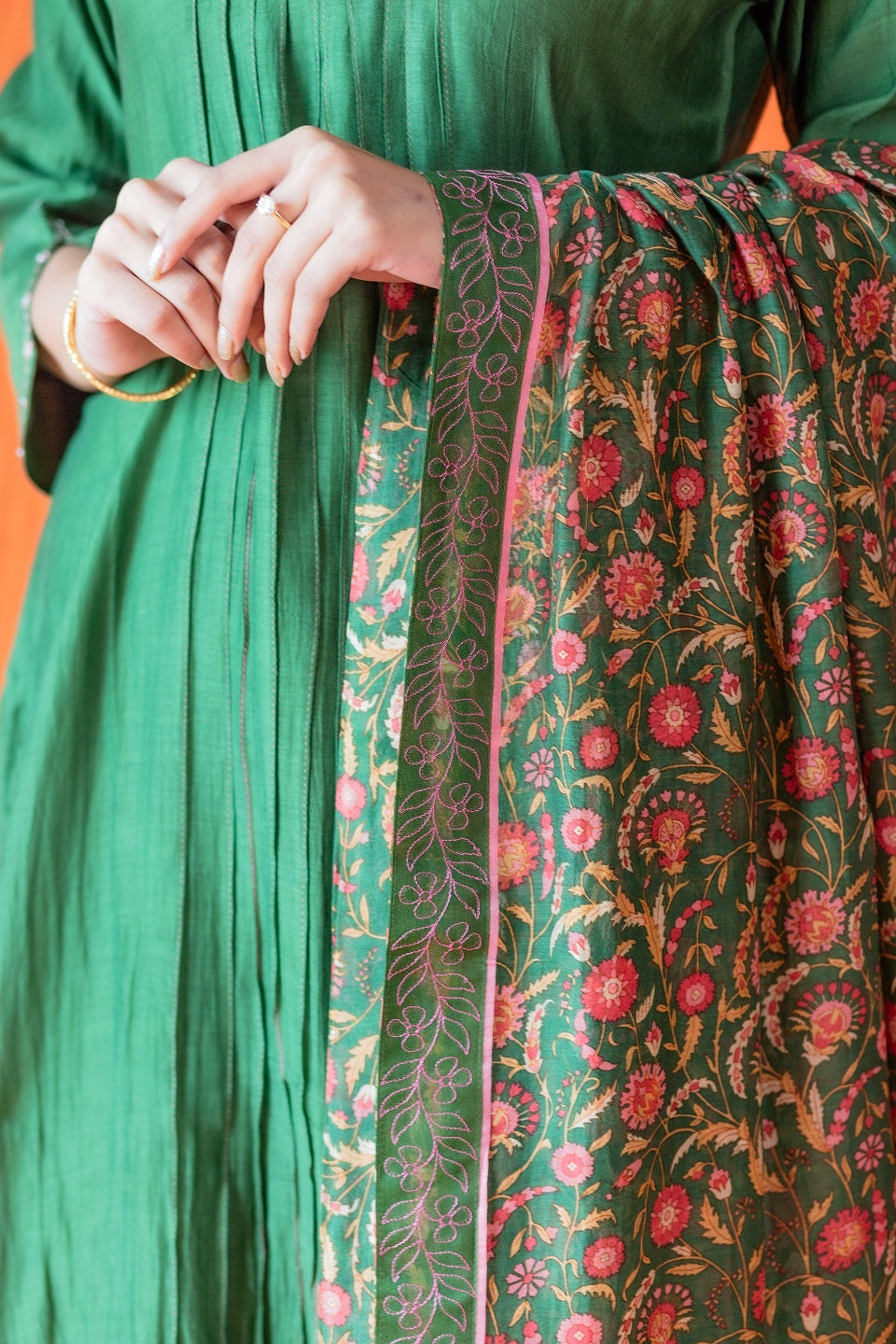 Neck Embroidered Kurta Set - Green (RTS)