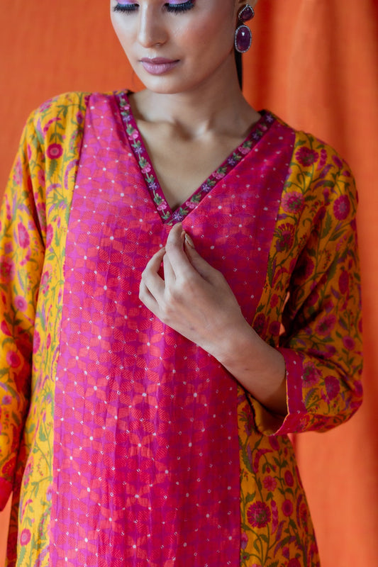 Panel printed Kurta Set - Mustard (RTS)