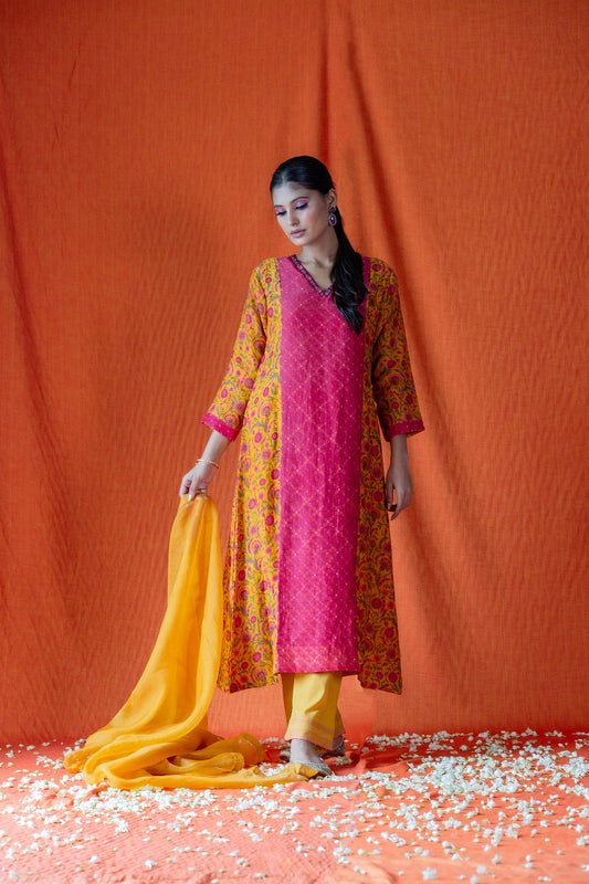 Panel printed Kurta Set - Mustard (RTS)