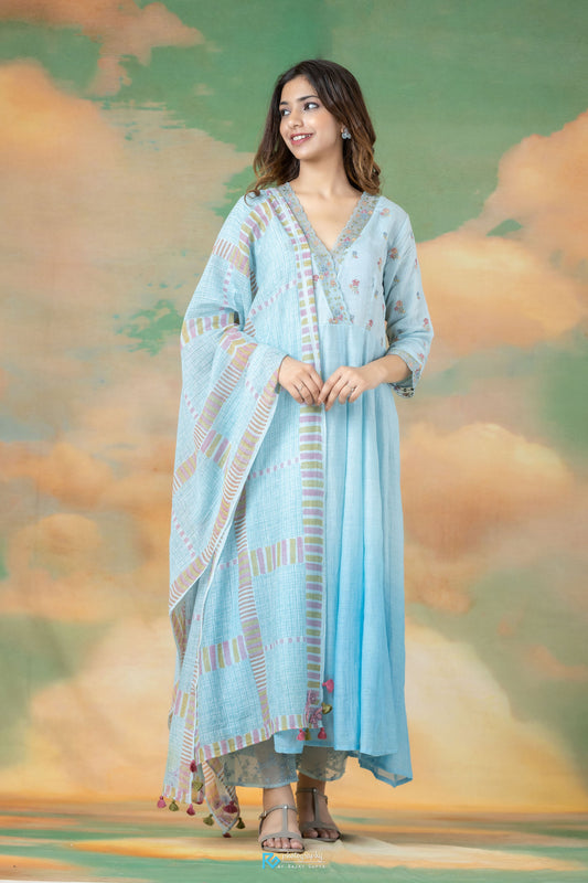 Freesia Ombre Anarkali Kurta Set - Blue